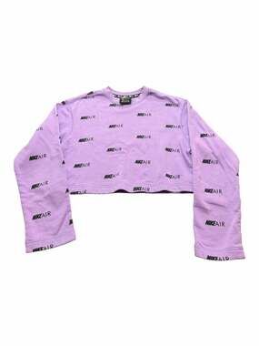 NIKE AIR Women's  Active Cropped Sweat Shirt Purple Black Logo Size xs